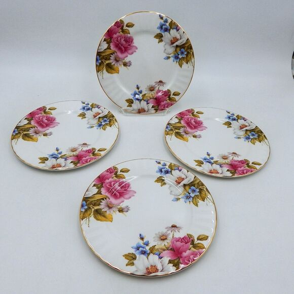 Stechcol Gracie Bone China Coastline Peony Magnolia 7 1/2 In Salad Side Plates 4 - Picture 1 of 8